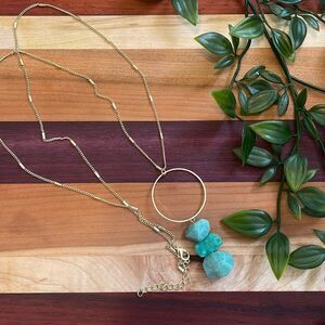 Gold plated long necklace with natural stone pendant
